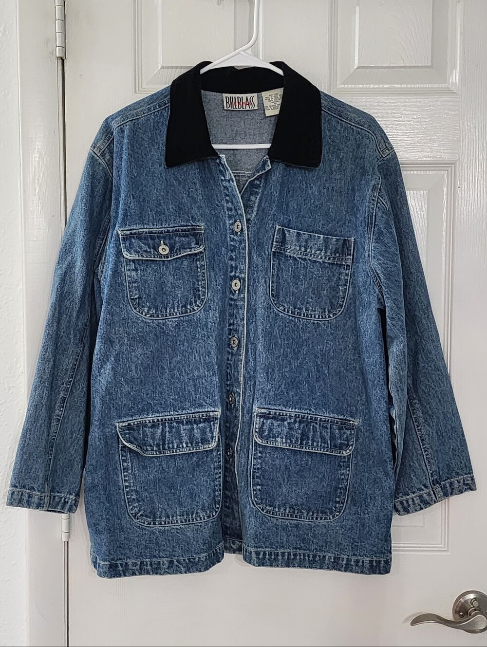 Vintage Bill Blass Jeans Denim Barn Jacket Medium Black Corduroy Collar Chore Co